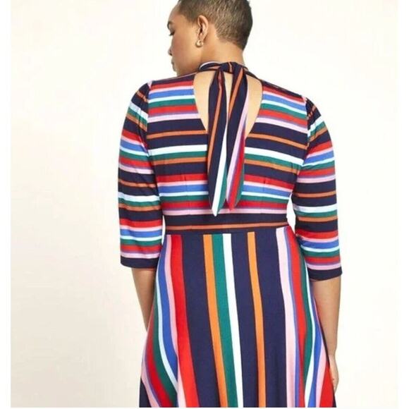Eloquii Size 18 Striped Fit & Flare Midi Dress Bold Maximalist Dopamine Dressing - Picture 3 of 12